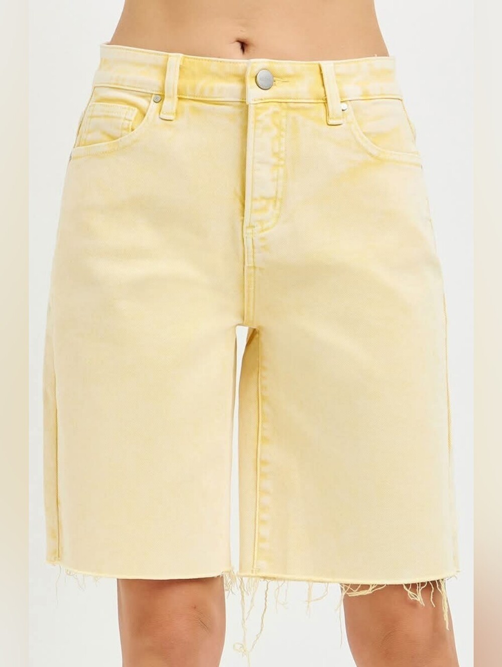 High-Rise Yellow Denim Bermuda Shorts